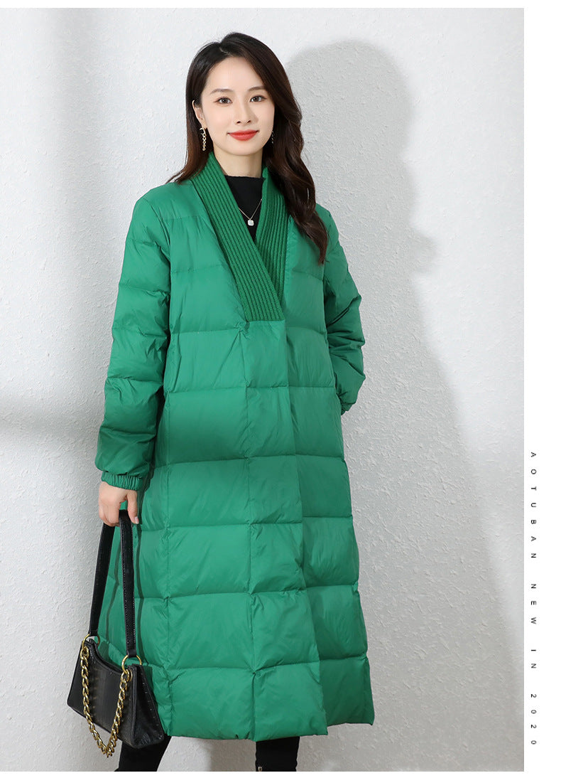 Leisure V Neck Winter Down Overcoats for Women