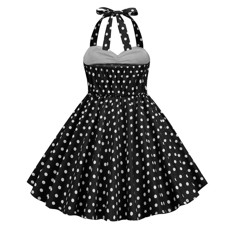 Vintage Dot Print Halter Dresses for Kids
