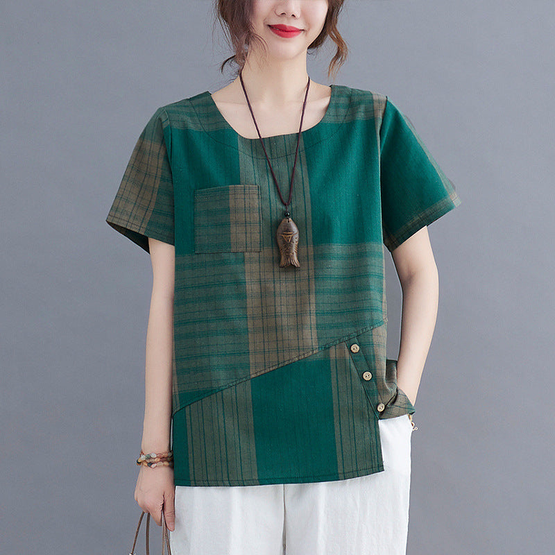 Casual Linen Short Sleeves Women Blouses