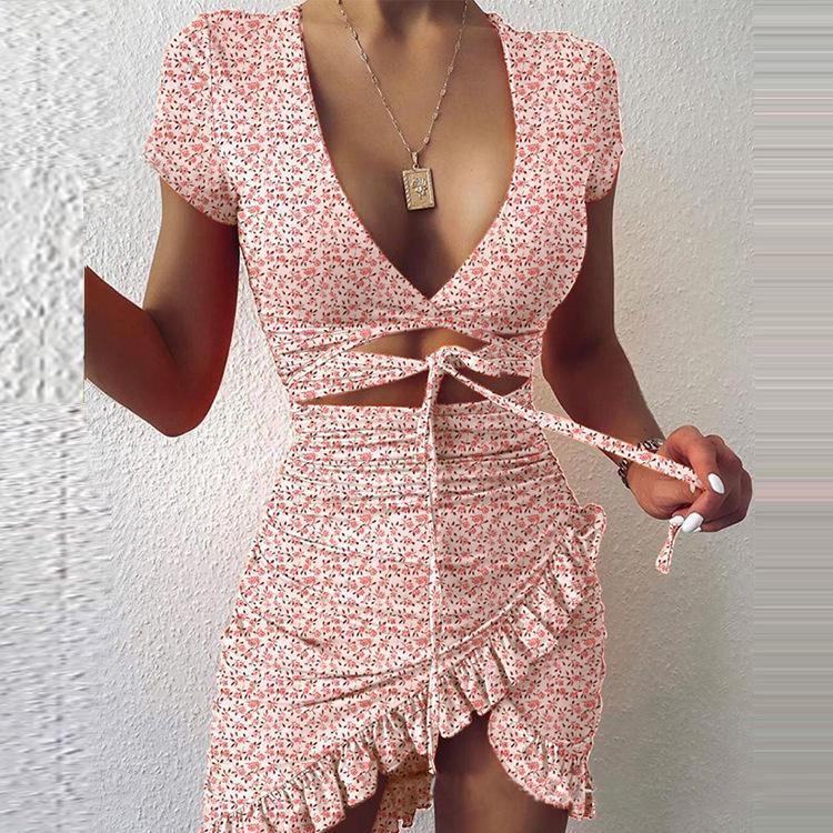 Sexy V-neck Irregular Tight Mini Dresses-STYLEGOING