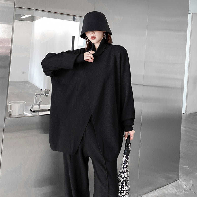 Fashion Turtleneck Sweaters and Wide Legs Pants Suits