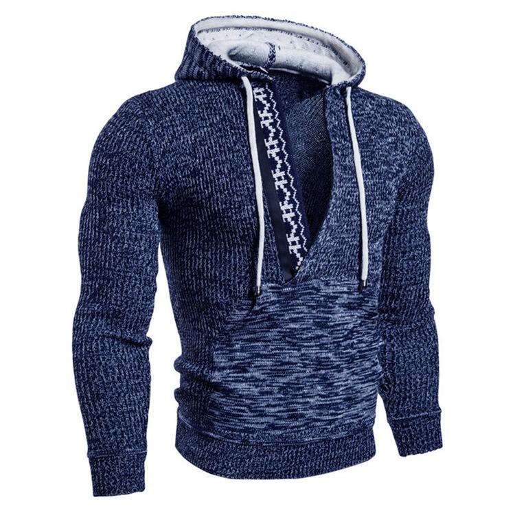 Men Knitting V Neck Zipper Hoody Sweaters-STYLEGOING