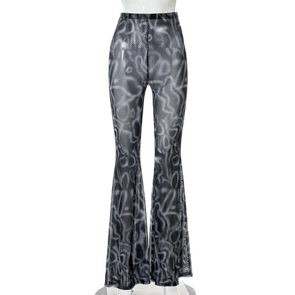 Sexy See Throught High Waist Trumpet Long Pants