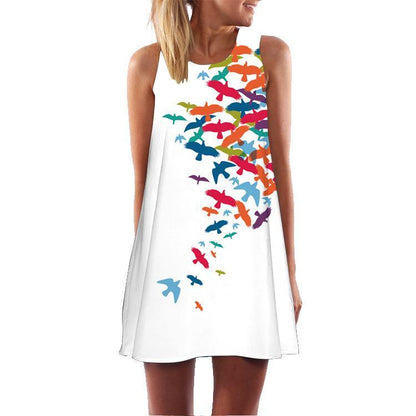 Summer 3D Floral Print Sleeveless Mini Short Dresses-STYLEGOING