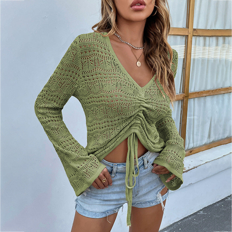 Sexy Knitted Drawstring Summer Women Sweaters