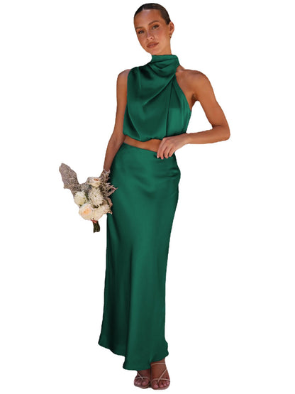 Sexy High Neck Tops and Long Skirts Two Pieces Evening Dresses