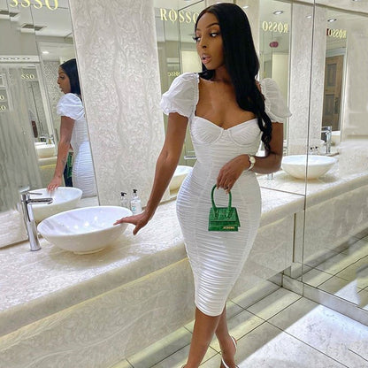 Sexy Square Neckline Puff Sleeves Tight Dresses