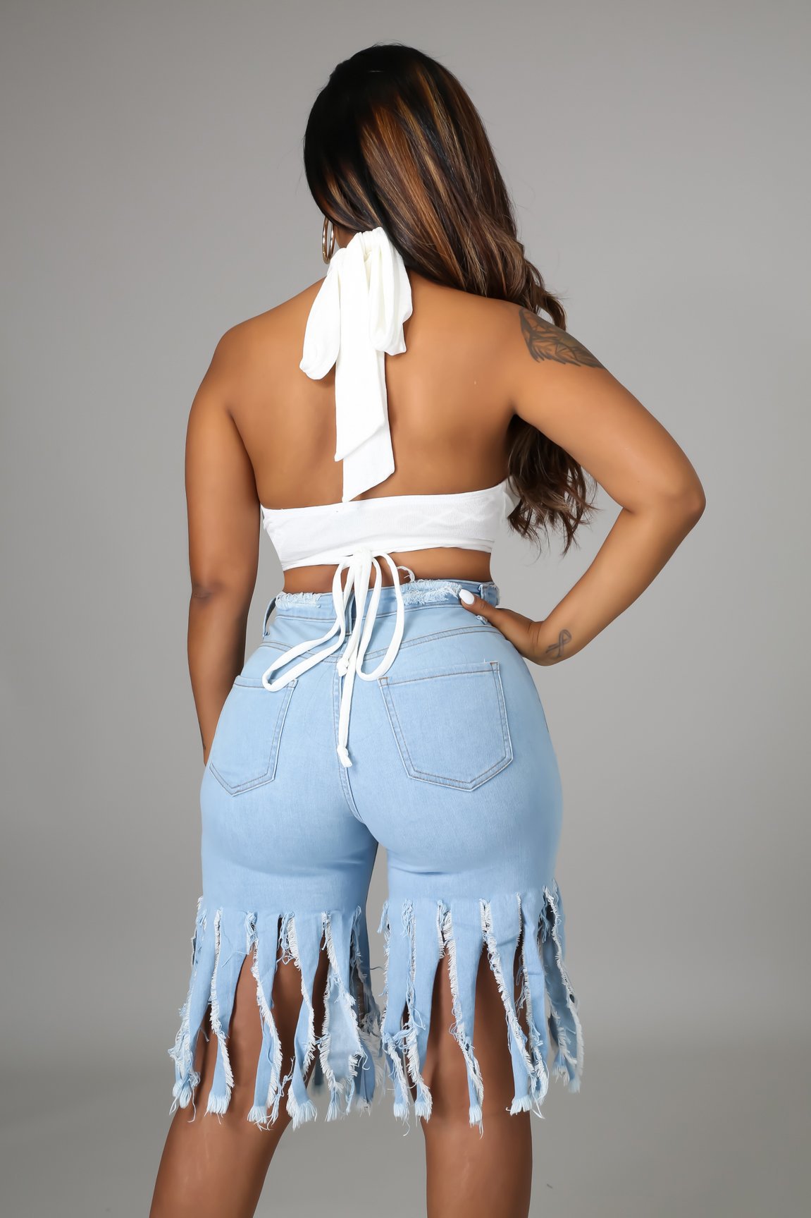 Casual Broken Holes Tassels Short Jeans
