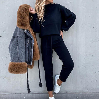 Casual High Neck Women Sports Suits with Pocket