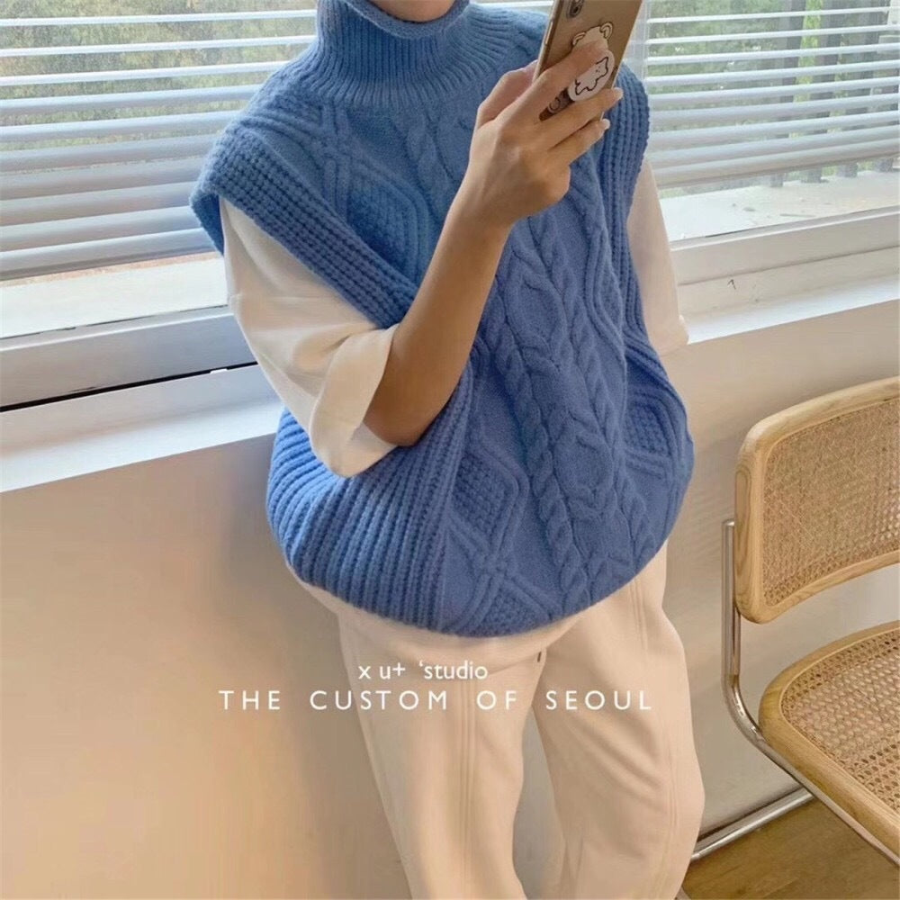 Winter Turtleneck Knitting Vest for Women