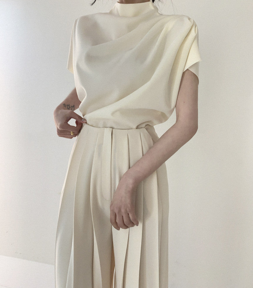 Elegant Designed Office Lady Shirts and Wide Legs Pants