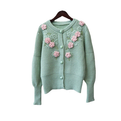 3D Knitting Rose Design Sweetly Knitted Overcoats