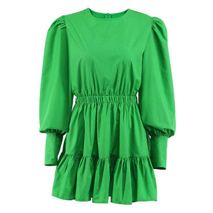 Vintage Long Sleeves Elastic Waist Short Dresses