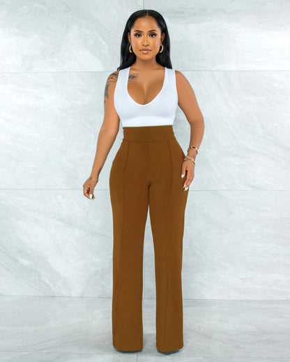 Sexy Back Zippered Wide Legs Pants