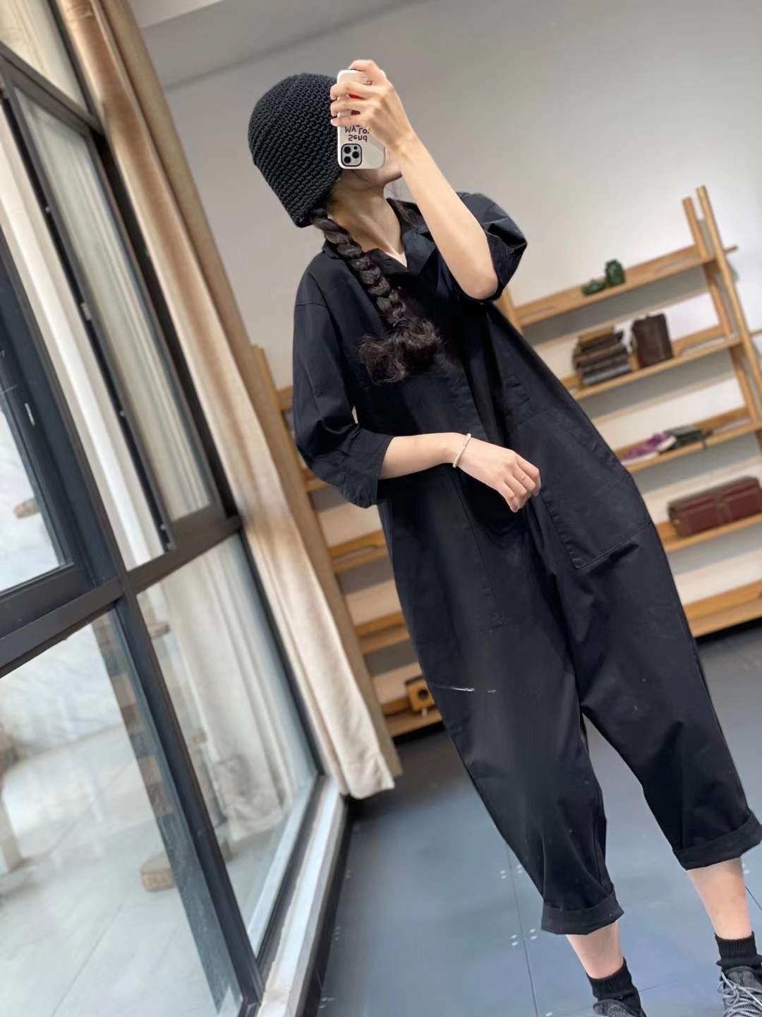 Women Turnover Collar Half Sleeves Jumpsuits-STYLEGOING