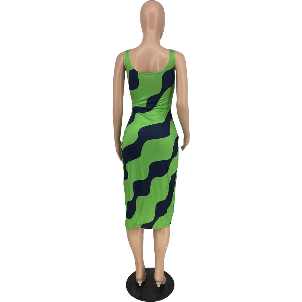 Sexy Unfixed Print Split Front Sexy Women Dresses