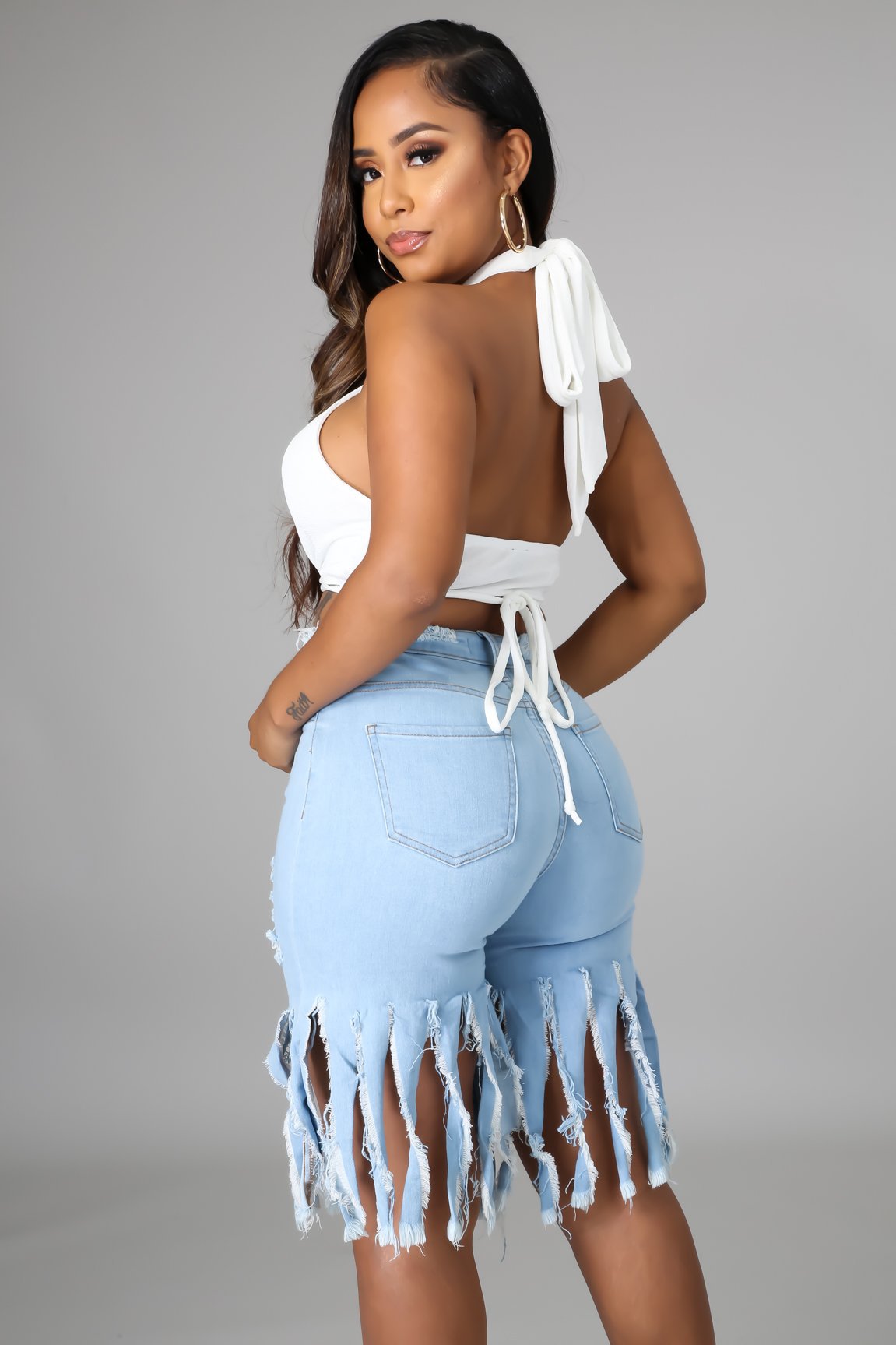 Casual Broken Holes Tassels Short Jeans