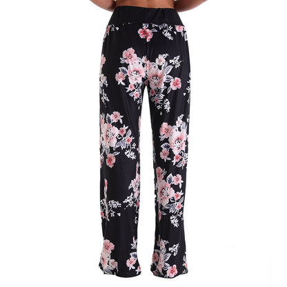 Casual Floral Print Women High Waist Trousers for Homewear