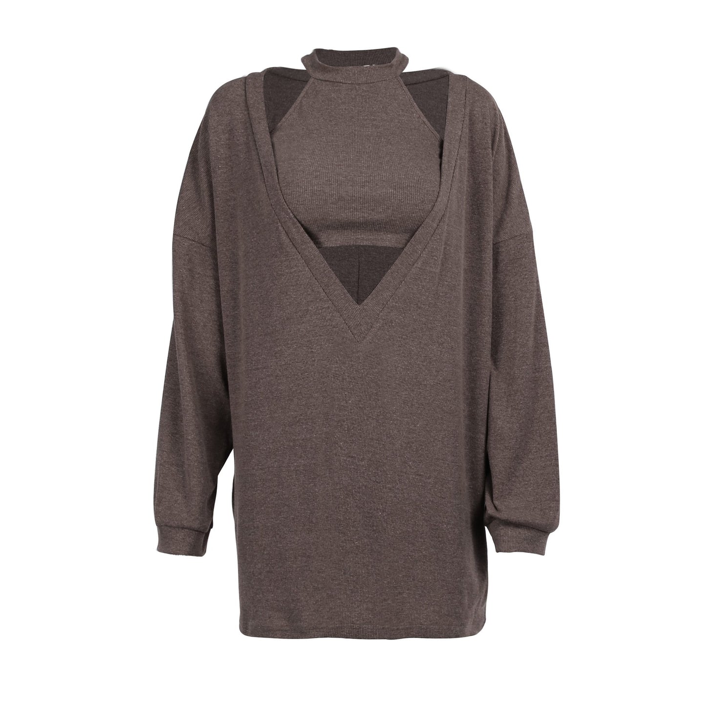 Sexy Knitting Tank Tops+Long Sleeves Pullover Sweaters Sets