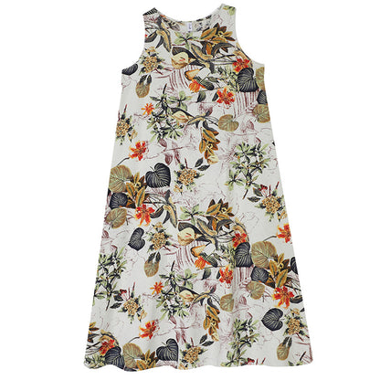 Vintage Linen Sleeveless Vest Women Long Dresses