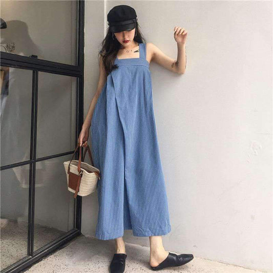Fashion Loose High Waist Striped Leisure Jumpsuits-STYLEGOING