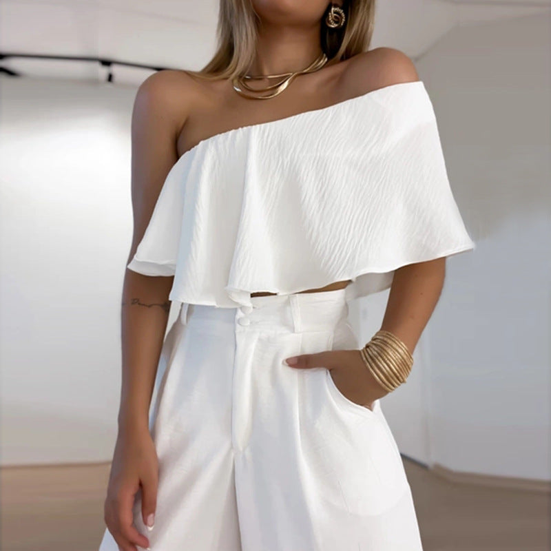 Women Ruffled Design Two Pieces Suits