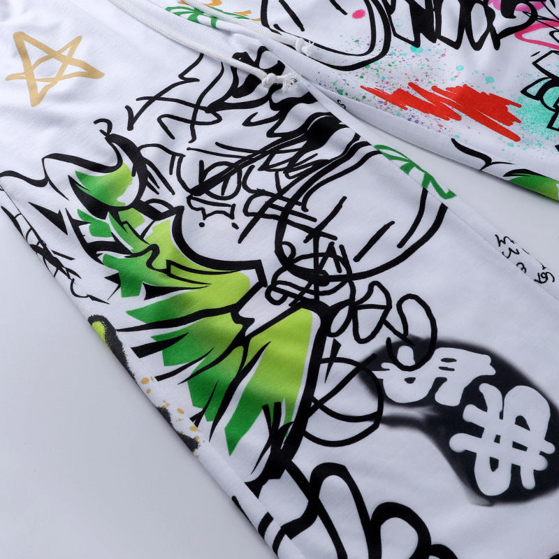 Casual Graffiti Print Wide Legs Pants for Women