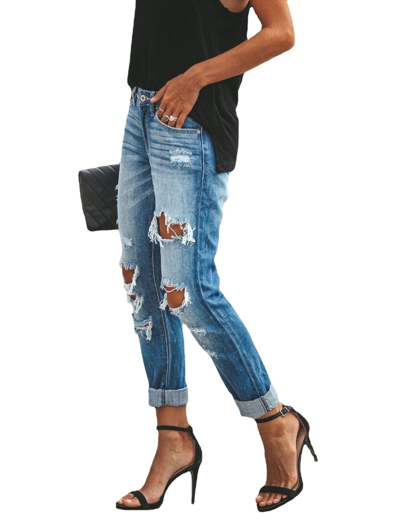 Casual Women Broken Holes Denim Jeans--Free Shipping at meselling99