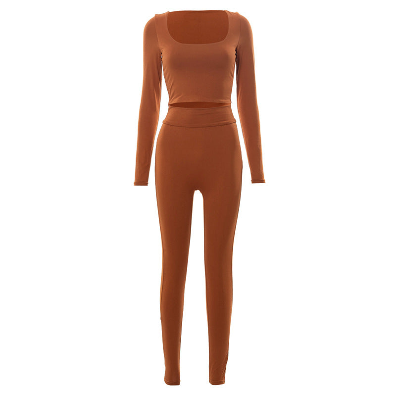 Women High Waist Legging Pants and Long Sleeves Short Tops