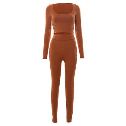 Women High Waist Legging Pants and Long Sleeves Short Tops