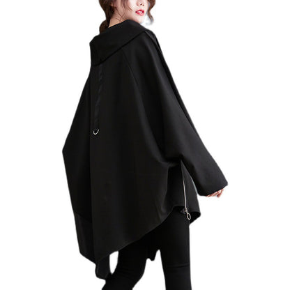 Black Pullover Long Sleeves Irregular Hoodies for Women