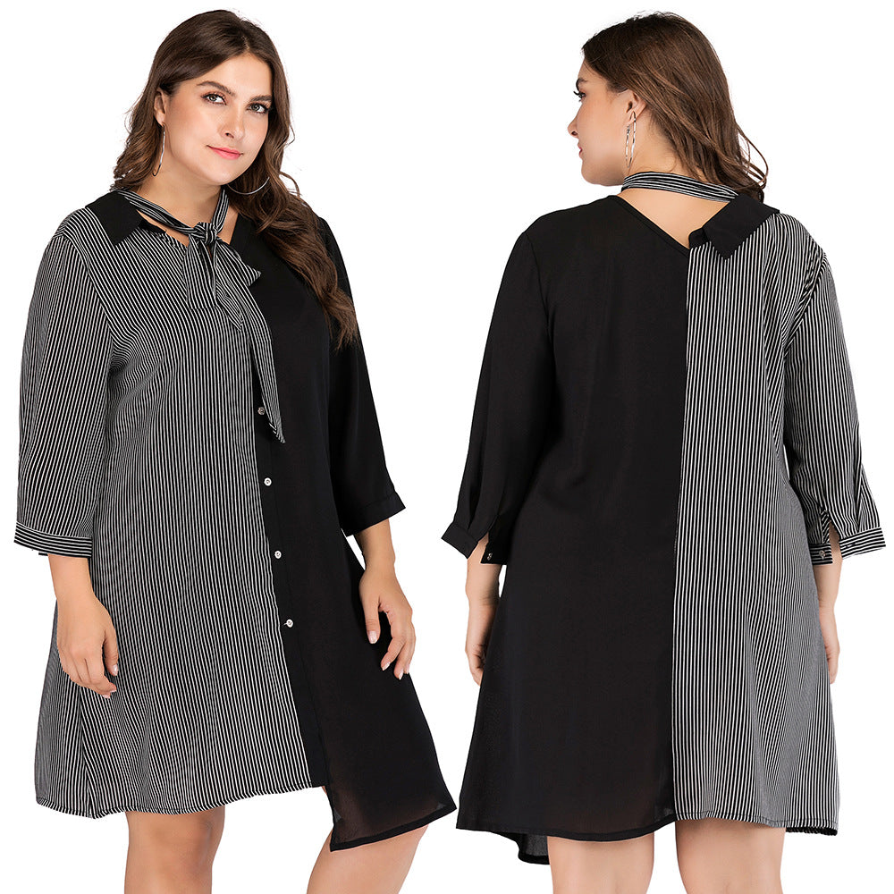 Striped Irregular Plus Sizes Women Short Dresses
