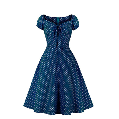 Women Short Sleeves Dot Print Vintage Dresses-STYLEGOING