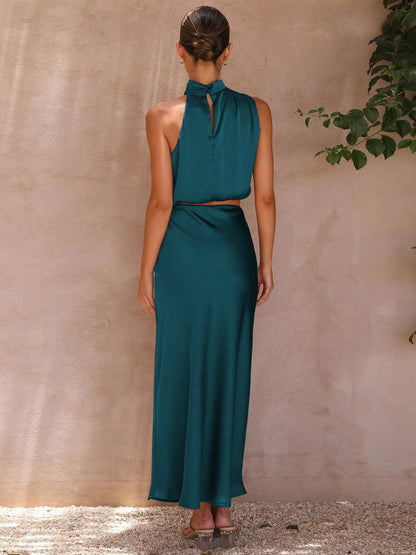 Sexy High Neck Tops and Long Skirts Two Pieces Evening Dresses