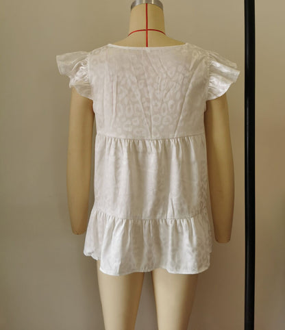 Summer Ruffled Round Neck Women Blouses