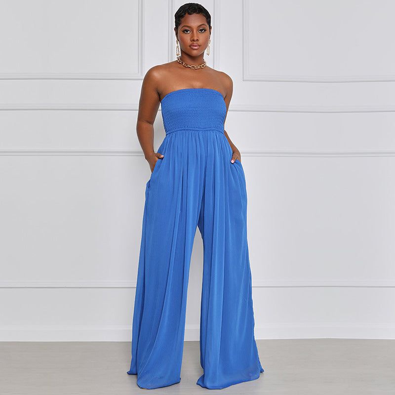 Sexy Strapless High Waist Chiffon Summer Jumpsuits