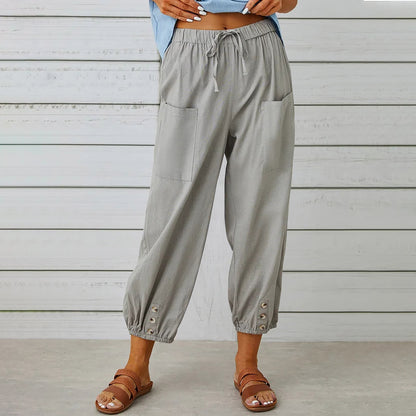 Casual High Waist Linen Wide Legs Pants for Women