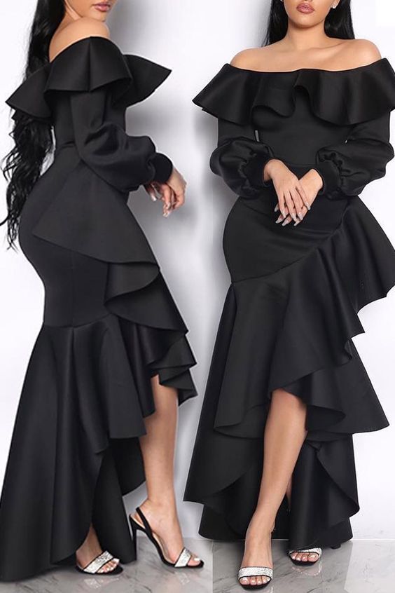 Off The Shoulder Black Long Evening Dresses