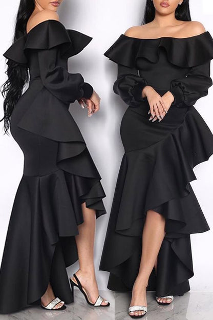 Off The Shoulder Black Long Evening Dresses