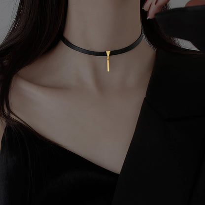 Black Leather Simple Style Necklace for Women