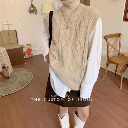 Winter Turtleneck Knitting Vest for Women