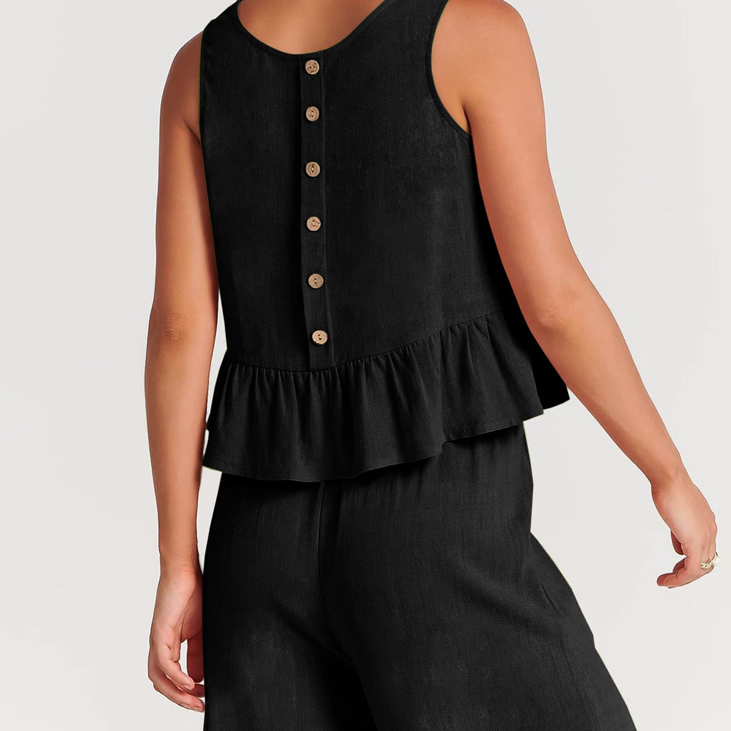 Summer Sleeveless Linen Two Pieces Women Suits