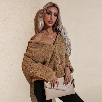 Women V Neck Long Sleeves Short Overcoat-STYLEGOING