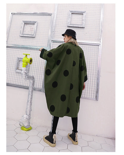 Casual Irregular Dot Print Batwing Coats for Women