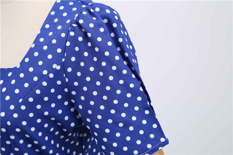 Short Sleeve Square Neckline Print Dot Dresses-STYLEGOING