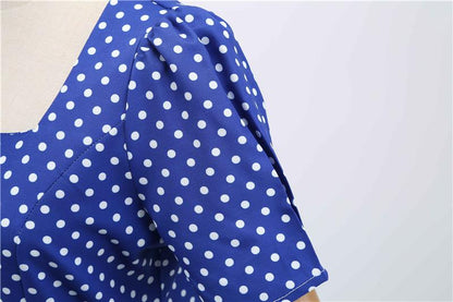 Short Sleeve Square Neckline Print Dot Dresses-STYLEGOING
