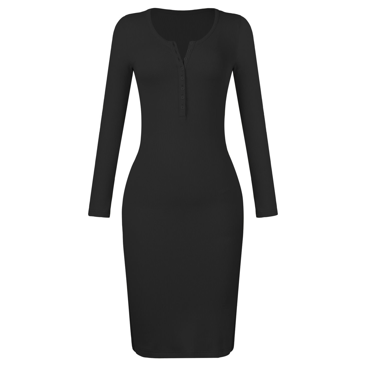 Elegant Button Design Long Sleeves Dresses