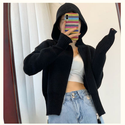 Casual Double Zipper Knitting Hoodies Sweaters