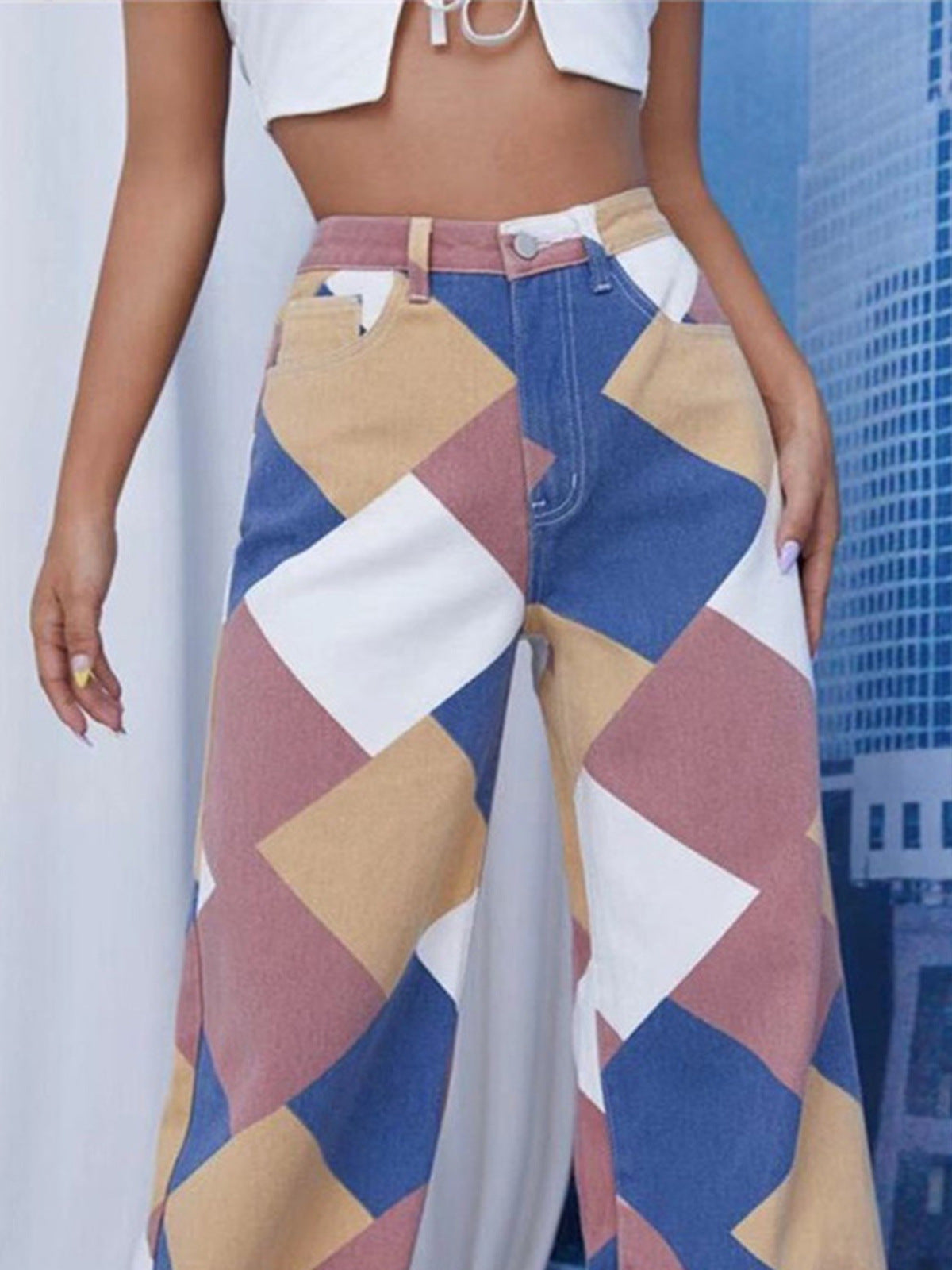 Casual High Waist Women Denim Wide Leg Pants