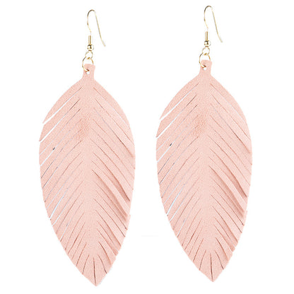 Leaves Designed Tassels Pu Leather Women Earrings